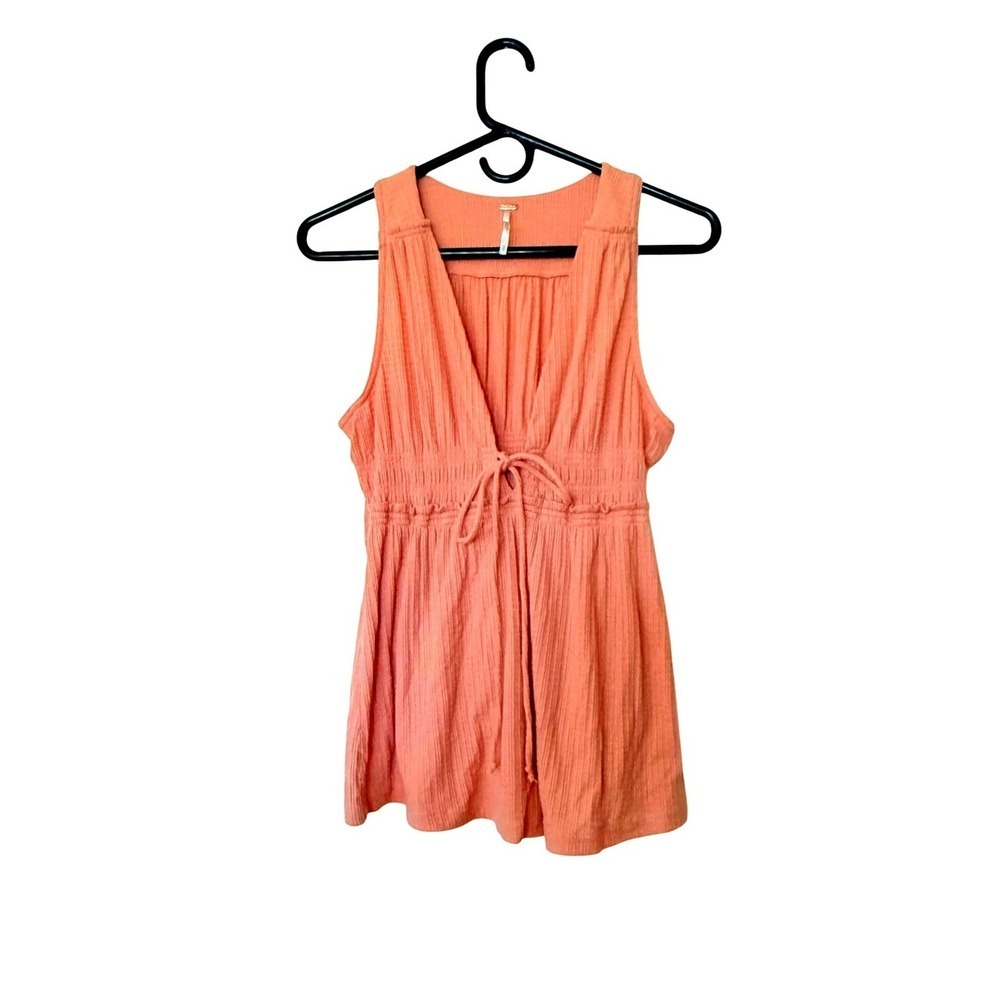 Free‎ People Tank Top Tunic Tie Front Sleeveless Casual Coral Size S